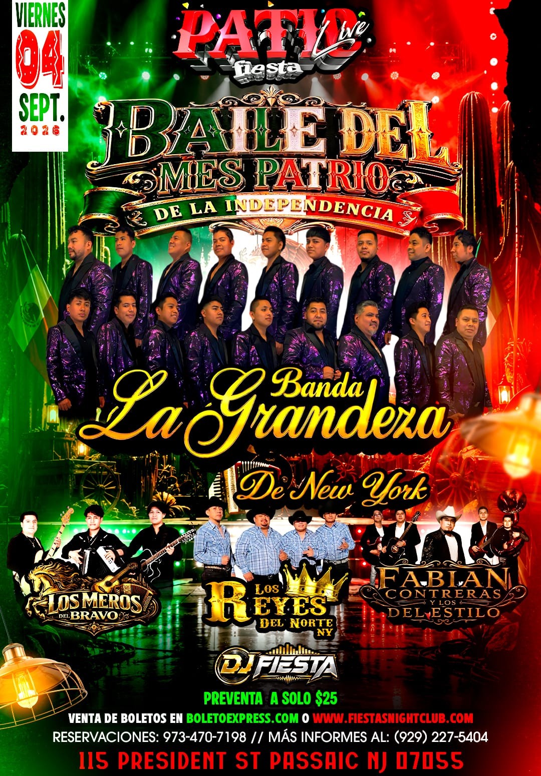 Buy tickets for BANDA LA GRANDEZA , LOS MEROS BRAVO, LOS REYES DEL NORTE, FABIAN CONTRERAS DEL ESTILO Y DJ FIESTA BANDA LA GRANDEZA , LOS MEROS BRAVO, LOS REYES DEL NORTE, FABIAN CONTRERAS DEL ESTILO Y DJ FIESTA