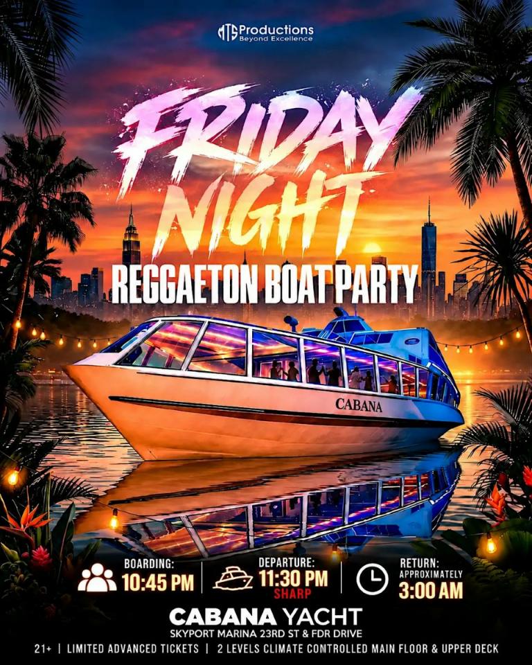 Reggaeton Boat Party NYC | Cabana Yacht at Skyport Marina | Oct 24