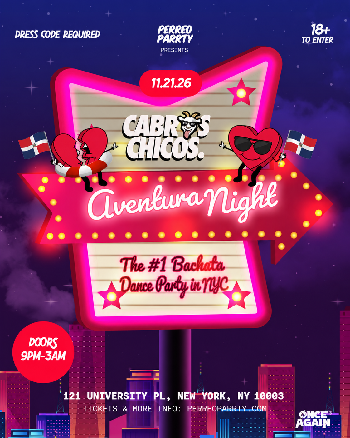Buy tickets for Cabros Chicos: Aventura Night | The #1 Bachata Dance Party in NYC (18+) Cabros Chicos: Aventura Night | The #1 Bachata Dance Party in NYC (18+)